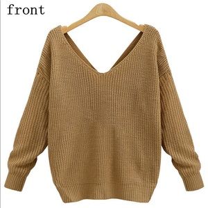 V Neck Women’s Sweater with Twisted Back Knot